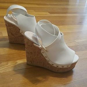 Ladies White Soft Pleather Platform Wedges